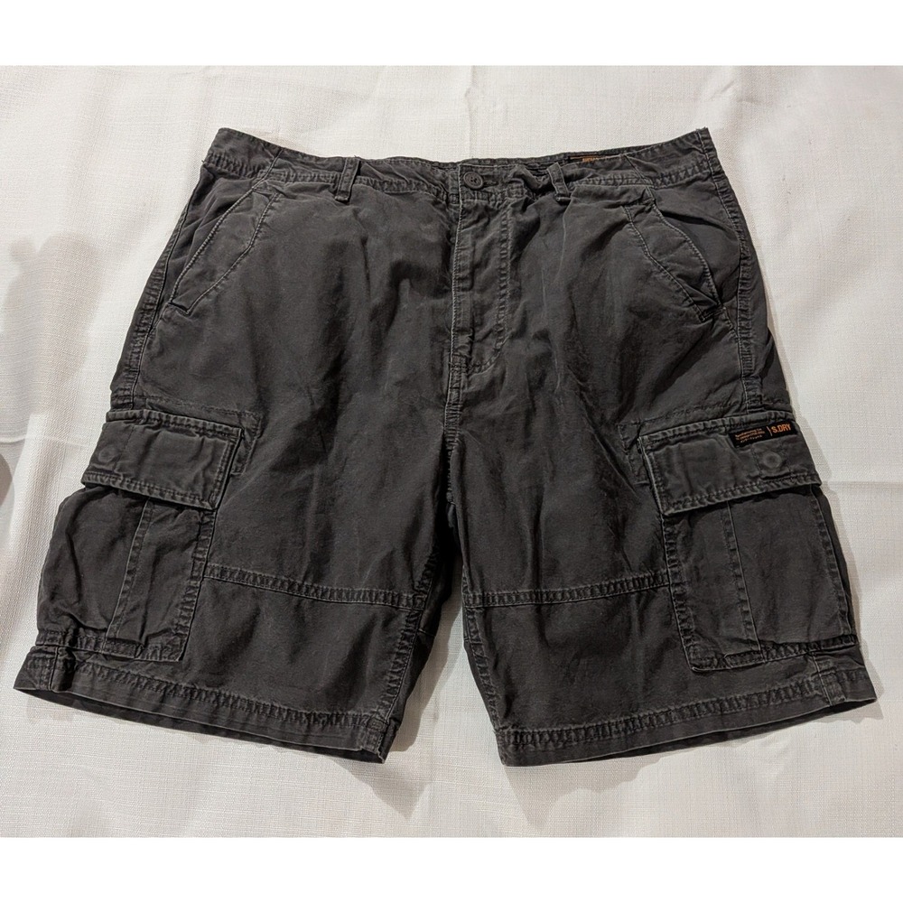 Superdry Cargo Shorts Sz 36 Charcoal Gray 10' Inseam Utility Skater Grunge